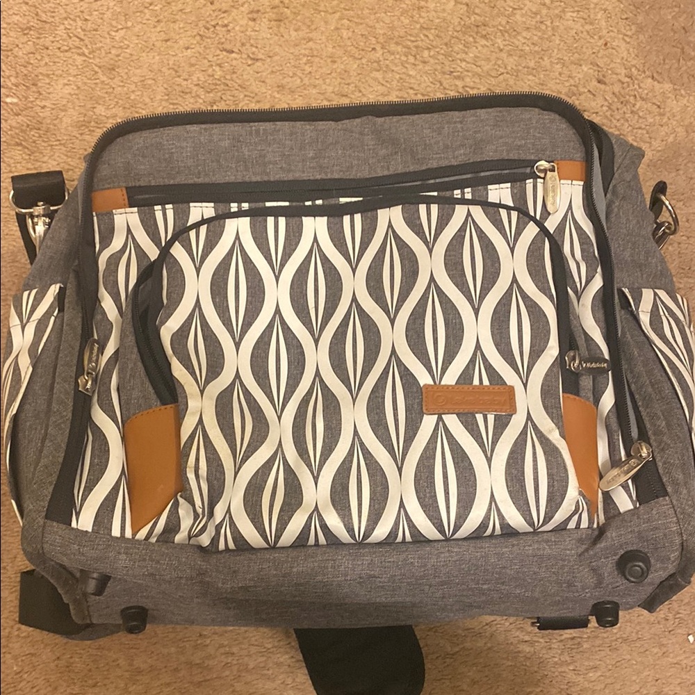 Lekebaby Gray and Brown Diaper Bag with Geometric Pattern